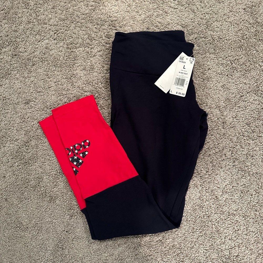 Adidas large leggings. Blue with red.